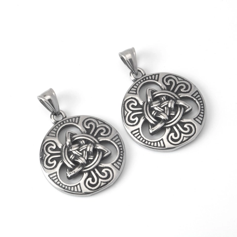 Collier Pendentif Rond Noeud Celtique en Acier Inoxydable Vintage Retro Triquetra Punk Hip Hop Bijoux de Mode Unisexe
