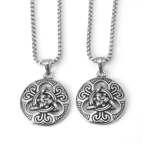 Collier Pendentif Rond Noeud Celtique en Acier Inoxydable Vintage Retro Triquetra Punk Hip Hop Bijoux de Mode Unisexe