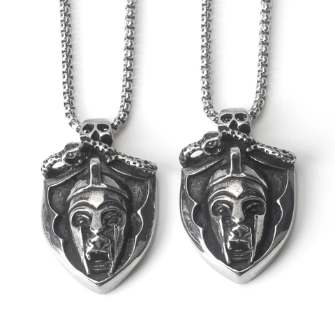 Vintage Stainless Steel Pharaoh Skull Snake Shield Pendant Necklace For Men Women Punk Gothic Rock Hip Hop Jewelry Gift