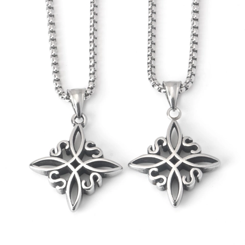 Vintage Stainless Steel Celtic Knot Pendant Necklace Retro Gothic Witch Knot Hip Hop Punk Geometric Necklace For Men Women Jewelry