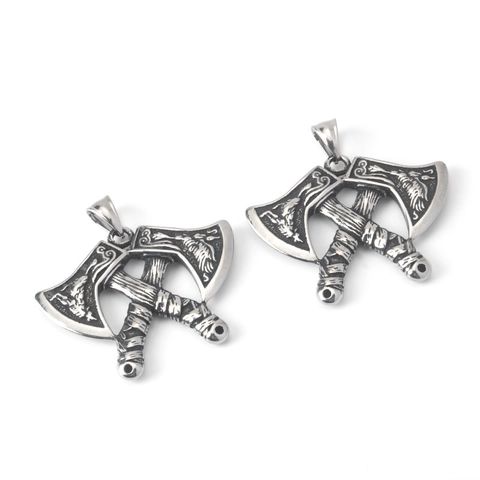 Viking Odin Διπλός Πέλεκυς Μενταγιόν Κολιέ Ανοξείδωτο Ατσάλι Ασημί Αντίκ Σκανδιναβικό Τοτέμ Hip Hop Punk Κοσμήματα