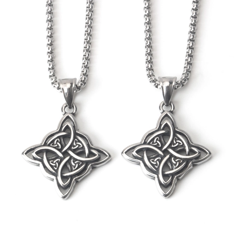 Stainless Steel Celtic Knot Witch Knot Pendant Necklace Retro Punk Hip Hop Vintage Silver Tone Amulet Jewelry For Men Women