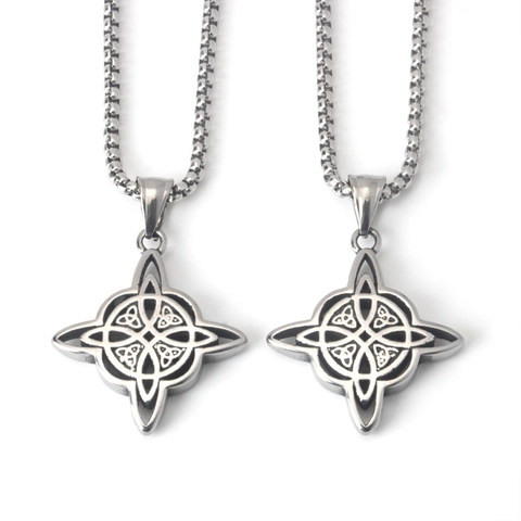 Vintage Stainless Steel Celtic Knot Witch Knot Pendant Necklace Men Women Gothic Rock Punk Irish Symbol Geometric Jewelry