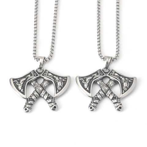 Viking Odin Διπλός Πέλεκυς Μενταγιόν Κολιέ Ανοξείδωτο Ατσάλι Ασημί Αντίκ Σκανδιναβικό Τοτέμ Hip Hop Punk Κοσμήματα