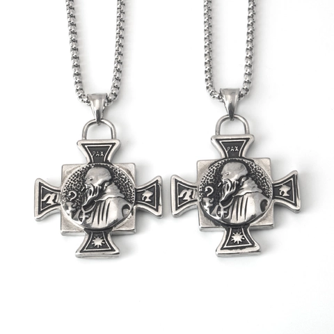 Stainless Steel St Benedict Cross Pendant Necklace Vintage Religious Medal For Men Women Hip Hop Rock Jewelry Gift
