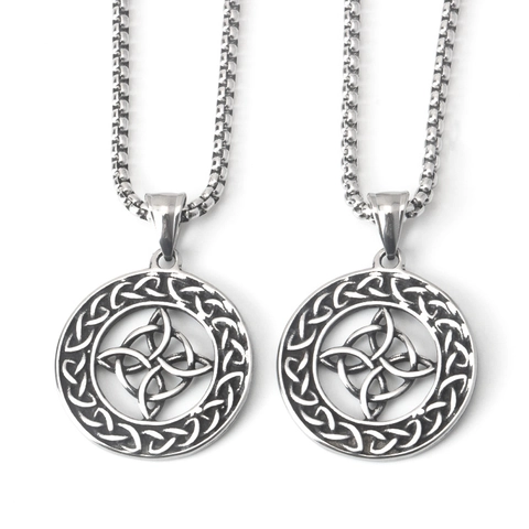 Stainless Steel Celtic Witch's Knot Pendant Necklace Retro Punk Hip Hop Geometric Round Totem Jewelry Gift For Men Women