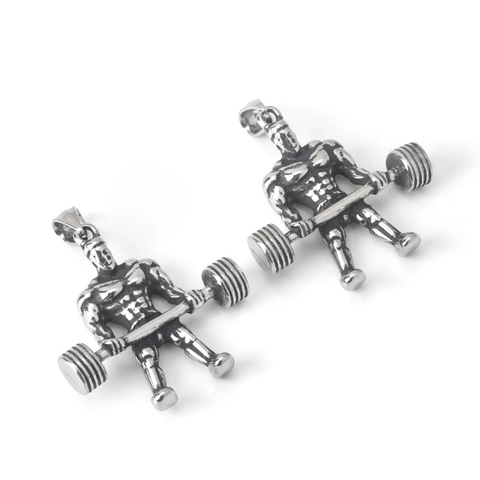 Men Stainless Steel Weightlifting Dumbbell Bodybuilder Pendant Necklace Hip Hop Punk Retro Fitness Gym Jewelry Gift