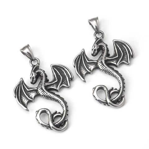 Collier Pendentif Dragon Vintage en Acier Inoxydable Punk Hip Hop Rock Gothique Bijoux pour Hommes Femmes Dragon Occidental