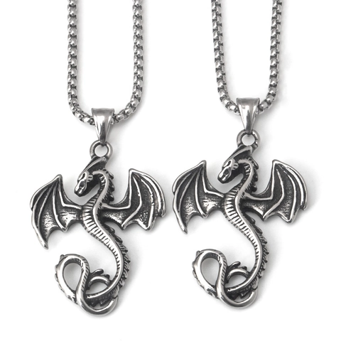 Collier Pendentif Dragon Vintage en Acier Inoxydable Punk Hip Hop Rock Gothique Bijoux pour Hommes Femmes Dragon Occidental