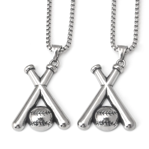 Collier Pendentif Batte De Baseball En Acier Inoxydable Vintage Rock Hip Hop Bijoux De Sport Pour Hommes Femmes Cadeau Athlète