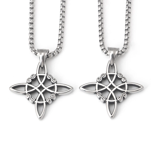 Vintage Edelstahl Hexenknoten Keltischer Anhänger Halskette Hohl Irischer Ethnischer Schmuck Für Herren Und Damen Silberfarbene Halskette