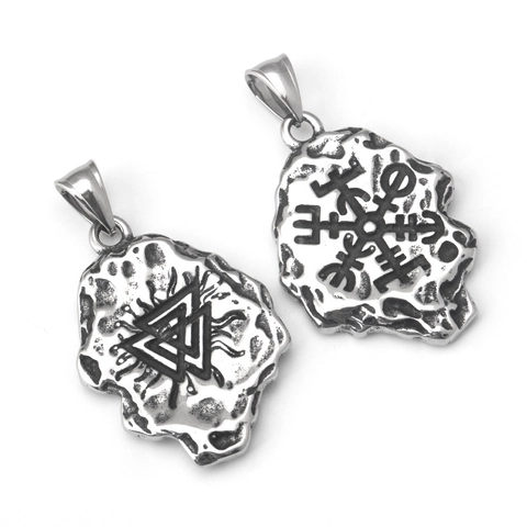 Collana Uomo in Acciaio Inossidabile Vintage Con Ciondolo Valknut Vichingo Texture Lavica Geometrica Gioielli Hip Hop Punk