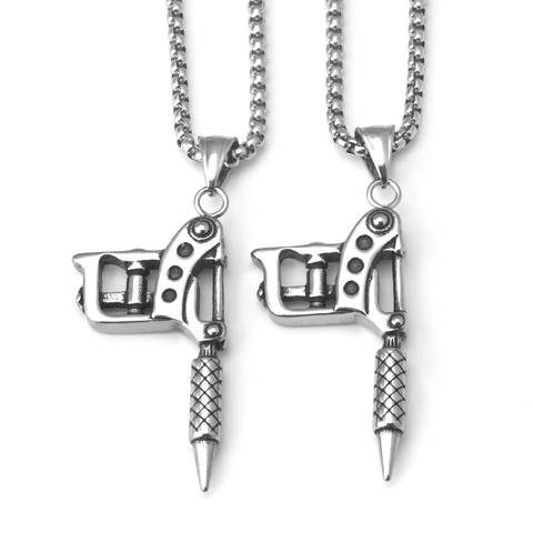 Collana con Pendente a Macchinetta per Tatuaggi in Acciaio Inossidabile Punk per Uomo Donna Hip Hop Retro Stile Industriale Gioielli Argento
