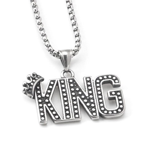 Collana con Pendente a Forma di Corona con Lettera KING Hip Hop in Acciaio Inossidabile Argento Antico Gioielli Punk Rock per Uomo Donna