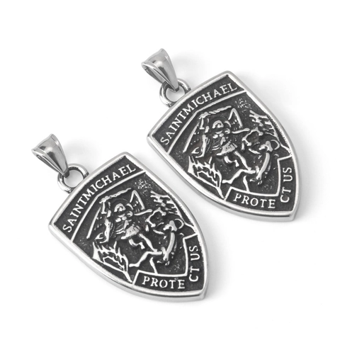 Saint Michael Archangel Protect Us Shield Pendant Necklace Stainless Steel Vintage Religious Amulet For Men Women Jewelry