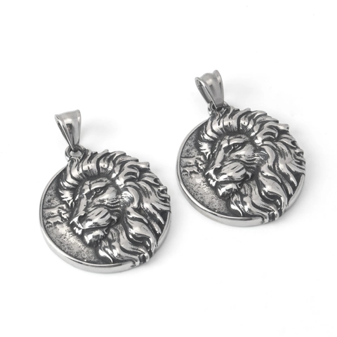 Vintage Stainless Steel Lion Head Relief Pendant Necklace For Men Women Hip Hop Distressed Street Fashion Animal Jewelry