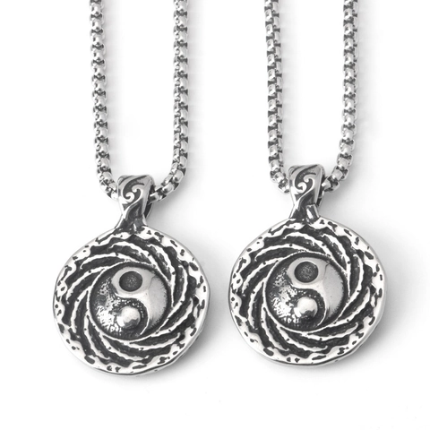 Collana con Ciondolo Tai Chi Bagua Yin Yang in Acciaio Inossidabile Retro per Uomo Donna Gioielli Moda Street Hip Hop