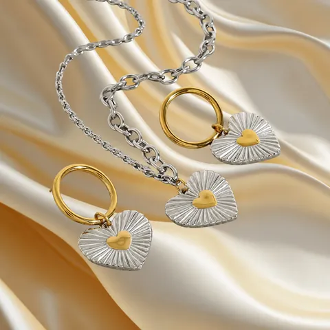 Ensemble de Bijoux Collier et Bague en Acier Inoxydable avec Pendentif Étoile 3D pour Femme Bicolore Or Argent Géométrique