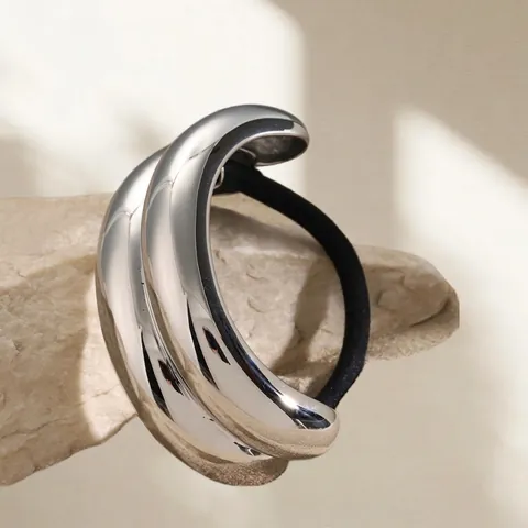 Minimalistische Roestvrijstalen Metalen Haarelastiek Voor Dames Goud Zilver Verguld Paardenstaarthouder Waterdichte Haaraccessoires