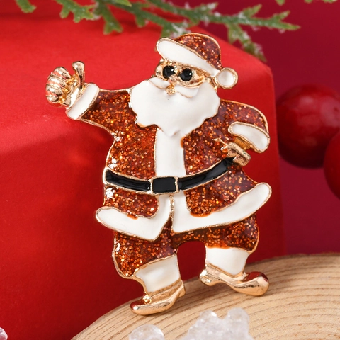 Vintage Mode Weihnachtsmann Brosche Legierung Emaille Tropföl Glitzer Pullover Pin Anti-Exponierung Weihnachts Schmuck Für Damen
