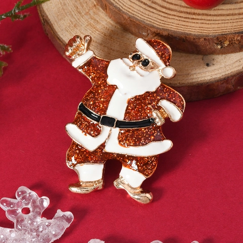 Vintage Mode Weihnachtsmann Brosche Legierung Emaille Tropföl Glitzer Pullover Pin Anti-Exponierung Weihnachts Schmuck Für Damen