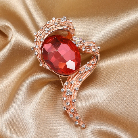 Vintage Legierung Strass Geometrische Brosche Pin Für Damen Roségold Große Ovale Kristall Welle Brosche Für Hochzeit Bankett Party Schmuck