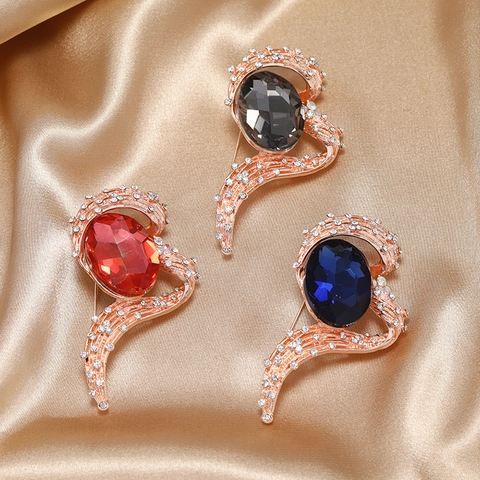 Vintage Legierung Strass Geometrische Brosche Pin Für Damen Roségold Große Ovale Kristall Welle Brosche Für Hochzeit Bankett Party Schmuck