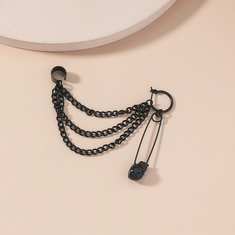 Vintage Orecchini Punk Gotici Teschio Spilla da Balia Catena Multistrato Ear Cuff per Donna Uomo Hip Hop Rock Gioielli
