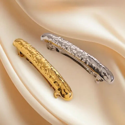 Fermaglio per Capelli in Acciaio Inossidabile Minimalista Texture Martellata Oro Argento Lava Irregolare per Donna Ragazza Gioielli