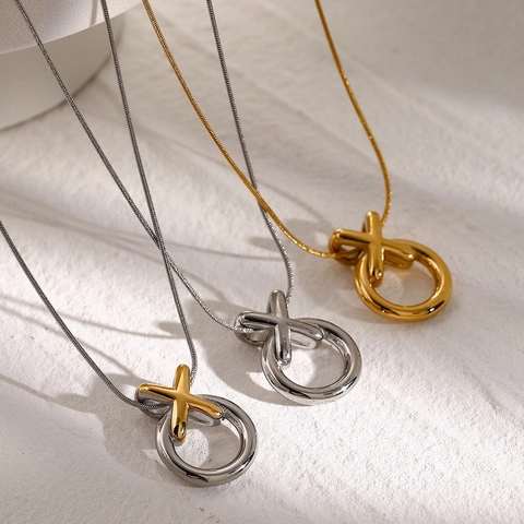 Minimalistische Edelstahl XO Anhänger Halskette Für Damen Herren Gold Silber Zweifarbig Geometrische Kreis Kreuz Schlangenkette Schmuck