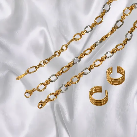 Europese Amerikaanse Mode Roestvrijstalen Ketting Goud Zilver Tweekleurig Ovaal Geometrisch Schakelketting Sleutelbeen Sieraden Dames