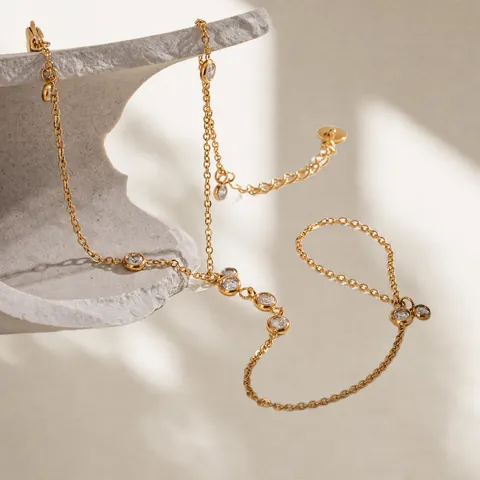 Bracciale ad Anello in Acciaio Inossidabile Minimalista da Donna Placcato Oro Strass Perla Artificiale Catena a Mano Gioielli