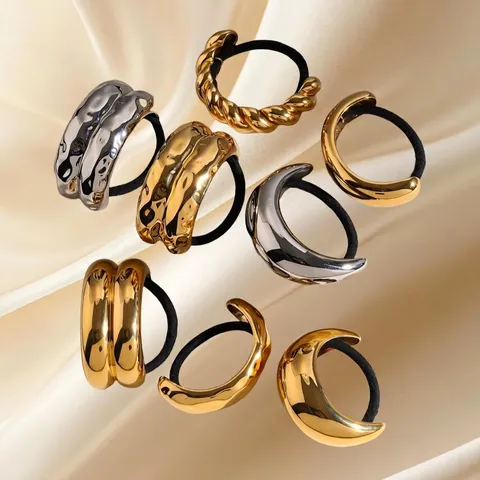 Minimalist Stainless Steel Hair Ties Metal Geometric Ocean Starfish Shell Charms High Elastic Ponytail Holder For Women