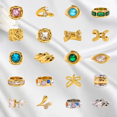 Anello in Acciaio Inossidabile Zirconia Vintage Geometrico Impermeabile Regolabile Aperto Per Donna Moda Festa Gioielli