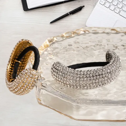 Luxury Stainless Steel Rhinestone Hair Tie Elastic Ponytail Holder Band Sparkling Hair Cuff For Women Fashion Hair Jewelry Accessory