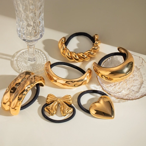 Elastici per Capelli in Acciaio Inossidabile Oro per Donna Minimalisti a Fiocco e Cuore Supporto per Coda Impermeabile Accessori