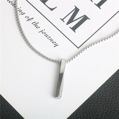 Stainless Steel Twisted Pillar Pendant Necklace For Men Women Minimalist Silver Tone Box Chain Hip Hop Streetwear Jewelry Accessory