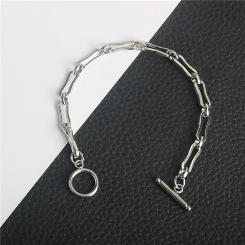 Bracciale a Maglia Rettangolare in Acciaio Inossidabile Hip Hop Minimalista Catena Geometrica per Unisex Gioielli Regalo