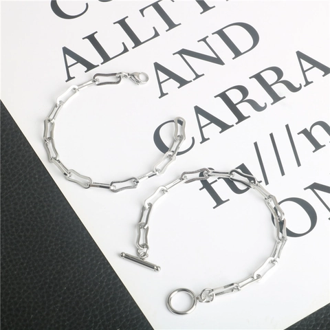 Bracciale a Catena con Maglie Rettangolari Vuote in Acciaio al Titanio Argento Punk Industriale Gioielli per Uomo Donna