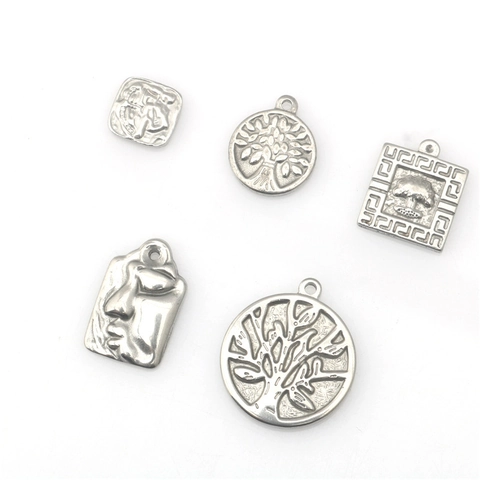 Colgante de Acero Inoxidable Árbol de la Vida Relieve de Cara Para Hacer Joyas DIY Dijes de Metal Plateado Vintage
