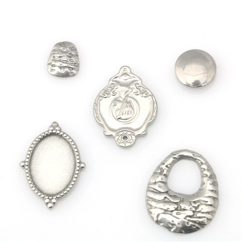 Colgantes Irregulares de Acero Inoxidable para Fabricación de Joyas DIY Plata Vintage Relieve Martillado Solo Colgante Sin Cadena