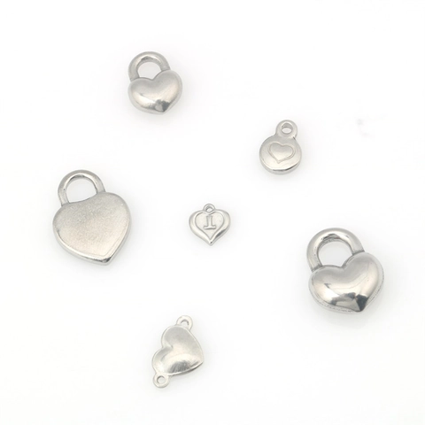 Stainless Steel Heart Lock Pendant Charms Geometric Heart Shaped DIY Jewelry Making Accessories For Necklace Bracelet