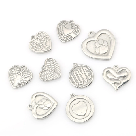 Stainless Steel Heart Round Charms Pendants For DIY Jewelry Making Bracelet Necklace Accessories Angel Wings Tree Of Life