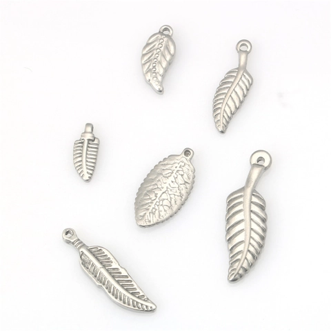 Colgante de Acero Inossidabile de Hoja Pluma para Creación de Joyas DIY Collares Pulseras Plata Diseño Botánico Floral