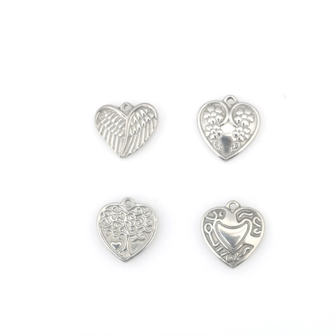 Stainless Steel Heart Round Charms Pendants For DIY Jewelry Making Bracelet Necklace Accessories Angel Wings Tree Of Life