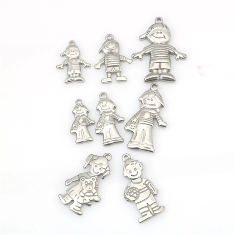 Stainless Steel Cartoon Family People Pendants Boy Girl Figure Charms Punk Hip Hop DIY Jewelry Crafting Accessory Components
