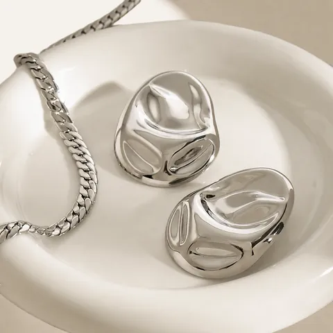 Stainless Steel Liquid Metal Earrings For Women Irregular Fluid Stud Earrings Geometric Waterproof Hypoallergenic Jewelry Gift