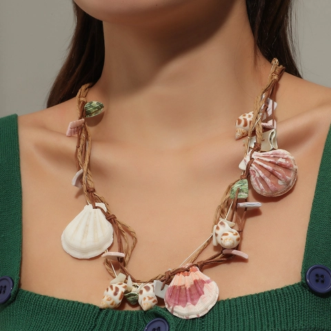 Collar Bohemio Hecho a Mano de Concha Natural con Cuerda Trenzada Joyería de Playa Hawaiana para Mujer Accesorio de Moda