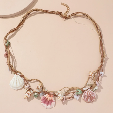 Collar Bohemio Hecho a Mano de Concha Natural con Cuerda Trenzada Joyería de Playa Hawaiana para Mujer Accesorio de Moda