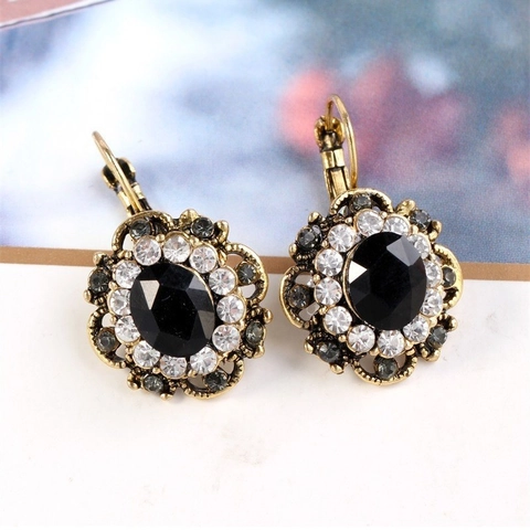 Vintage Alloy Rhinestone Cluster Earrings Oval Faux Crystal Leverback Drop Earrings For Women Elegant Court Style Jewelry